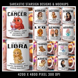Astrologie sarcastique | Signes astrologiques PNG | Lot de sublimation | Conception de t-shirt grossier | Design de sac fourre-tout | Conception de tasse amusante | Mugs grossiers