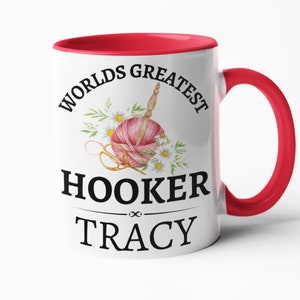 Hooker Funny crochet mug gift for her birthday Christmas present 11oz red inner