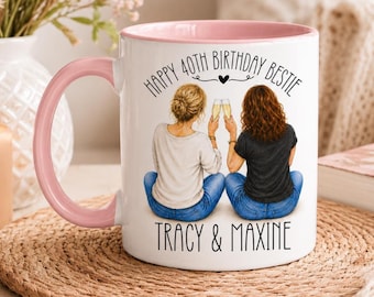 Personalised 40th Birthday Best Friend Mug, Blonde Brunette Bestie Gift, 40th Birthday Friend Present, Birthday Mug For Her, BFF Gift