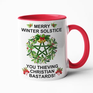 Winter Solstice Mug Pagan Gifts Pagan Tumbler Funny Mugs, Swear Mugs, Rude gifts for her, pagan coaster 11oz red inner