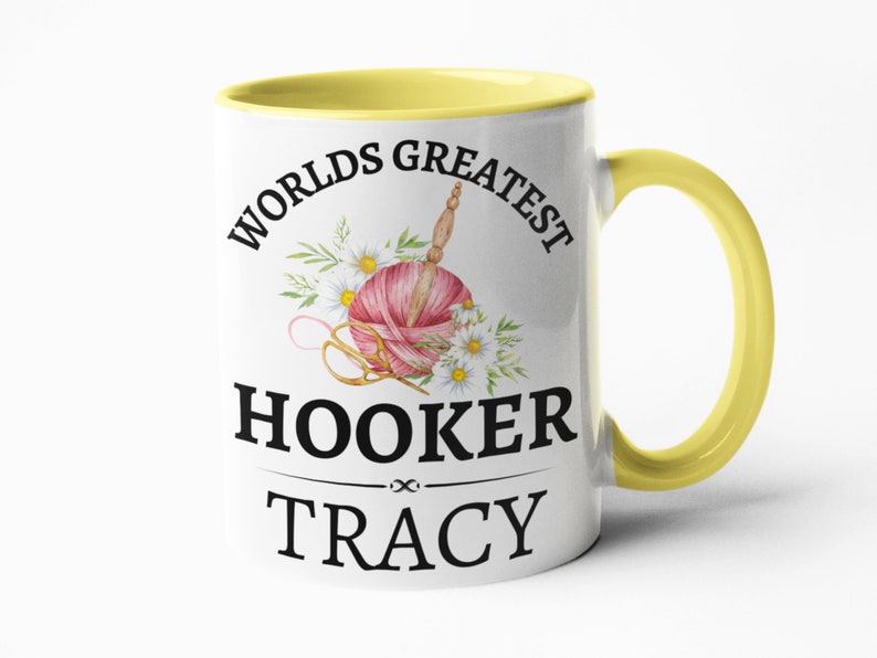 Hooker Funny crochet mug gift for her birthday Christmas present 11oz yellow inner