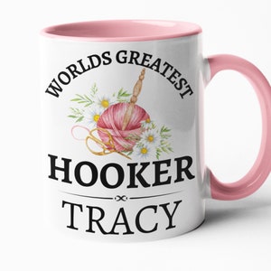 Hooker Funny crochet mug gift for her birthday Christmas present 11oz pink inner mug