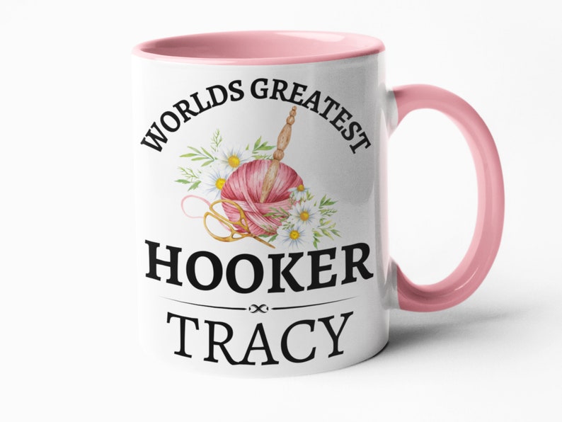 Hooker Funny crochet mug gift for her birthday Christmas present 11oz pink inner mug