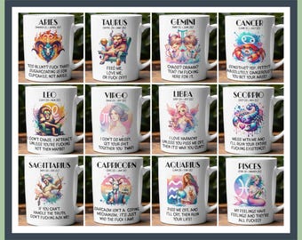 Swearing Astrology PNG SVG Bundle: Rude Star Sign Designs (Digital Download)