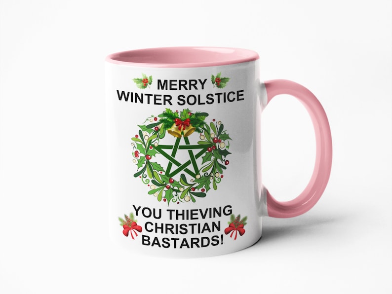 Winter Solstice Mug Pagan Gifts Pagan Tumbler Funny Mugs, Swear Mugs, Rude gifts for her, pagan coaster 11oz pink inner