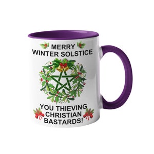 Winter Solstice Mug Pagan Gifts Pagan Tumbler Funny Mugs, Swear Mugs, Rude gifts for her, pagan coaster 11oz purple inner