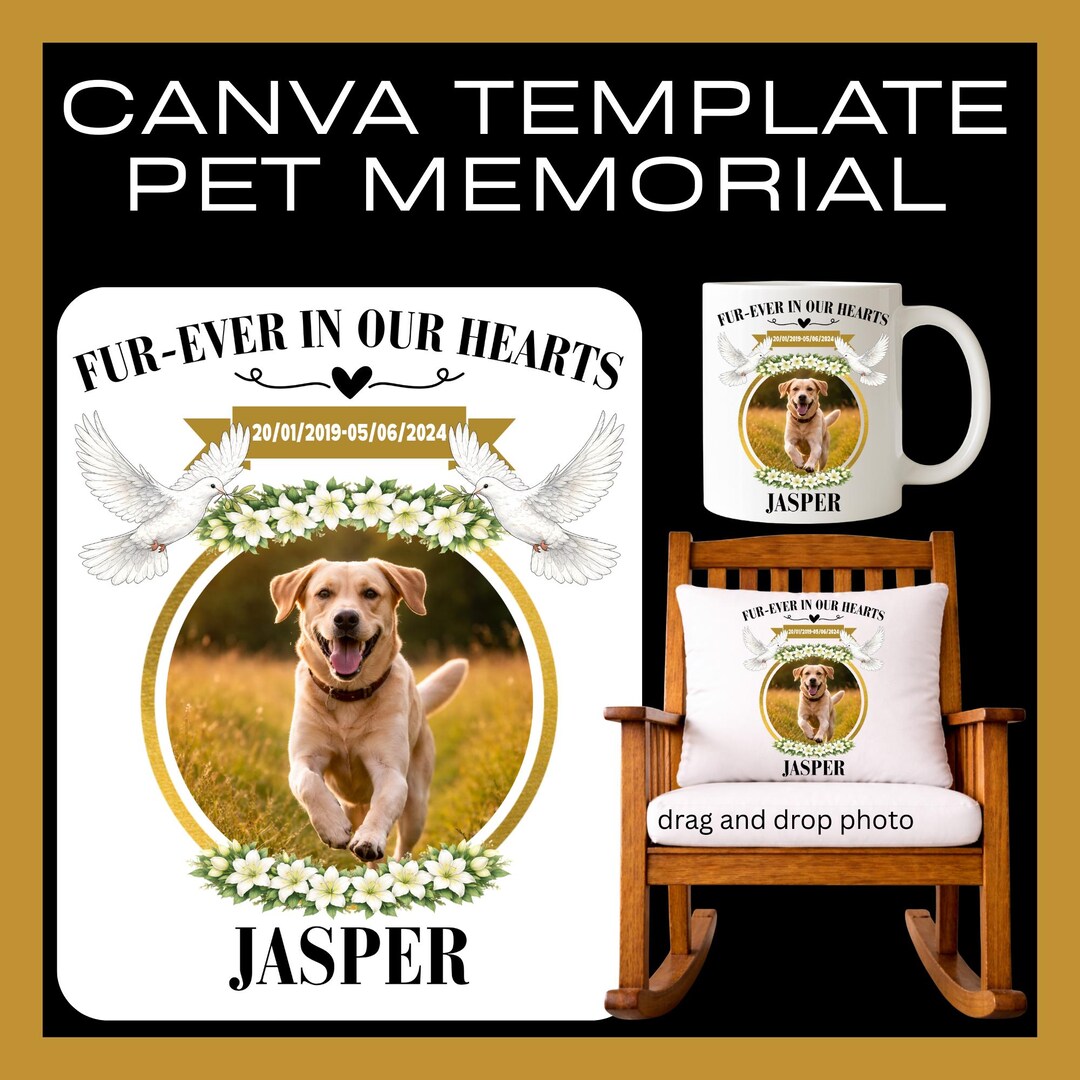Pet Memorial Photo Templates Canva Template: Custom Dog Cat Remembrance ...
