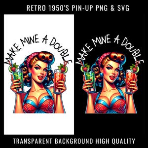 Retro Pin-Up Clipart Bundle | 1950s Vintage PNG dtf png designs | Rockabilly Girl Sublimation | Pinup Artwork | 1950s Sublimation Designs