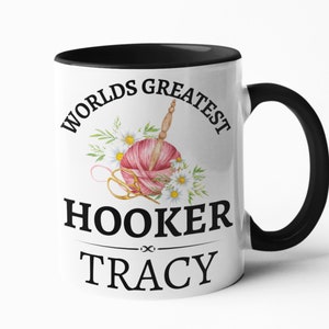 Hooker Funny crochet mug gift for her birthday Christmas present 11oz black inner mug