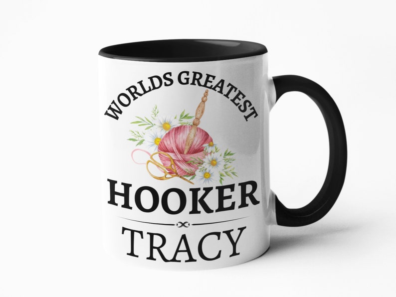 Hooker Funny crochet mug gift for her birthday Christmas present 11oz black inner mug