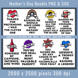Pacote SVG de mãe sarcástica engraçada, PNG de dia das mães, citações de mãe sarcástica, designs de canecas para download digital, gráficos de camisetas, capas de copos