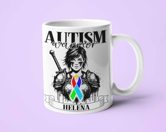 Autism Warrior Mug - ANY NAME mug Gift for Daughter Birthday Sister Coffee Mug with Name Personalised Mug