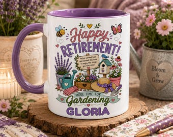 Personalised Retirement Mug for Gardener, Gardening Retirement Gift, Custom Name Coffee Mug, Leaving Present for Coworker, Mum or Friend