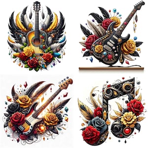Gitaar PNG, rockgitaar SVG, schattige sublimatie, sublimatie ontwerp, DTG ontwerpen, basgitaar png, akoestische gitaar png, rozen ontwerp png