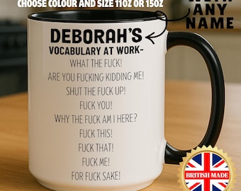 Rude Work Vocabulary Coffee Mug: Funny Office Gift 11oz 15oz Colour Handle & Inside Options