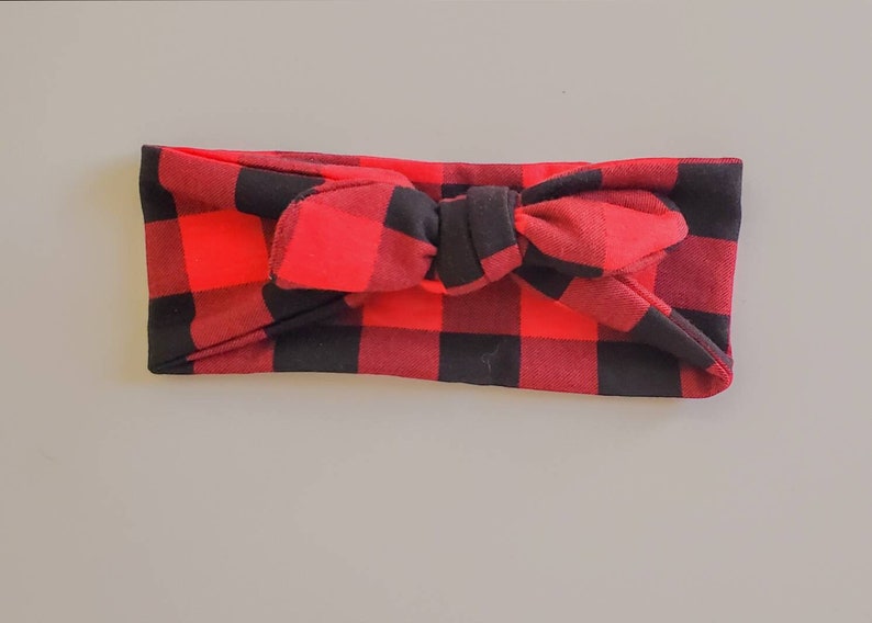 Plaid top knot headband Mommy /& Me Red headband Black headband Red Black Buffalo knot Headband Fall top knot headband Knotted Headband