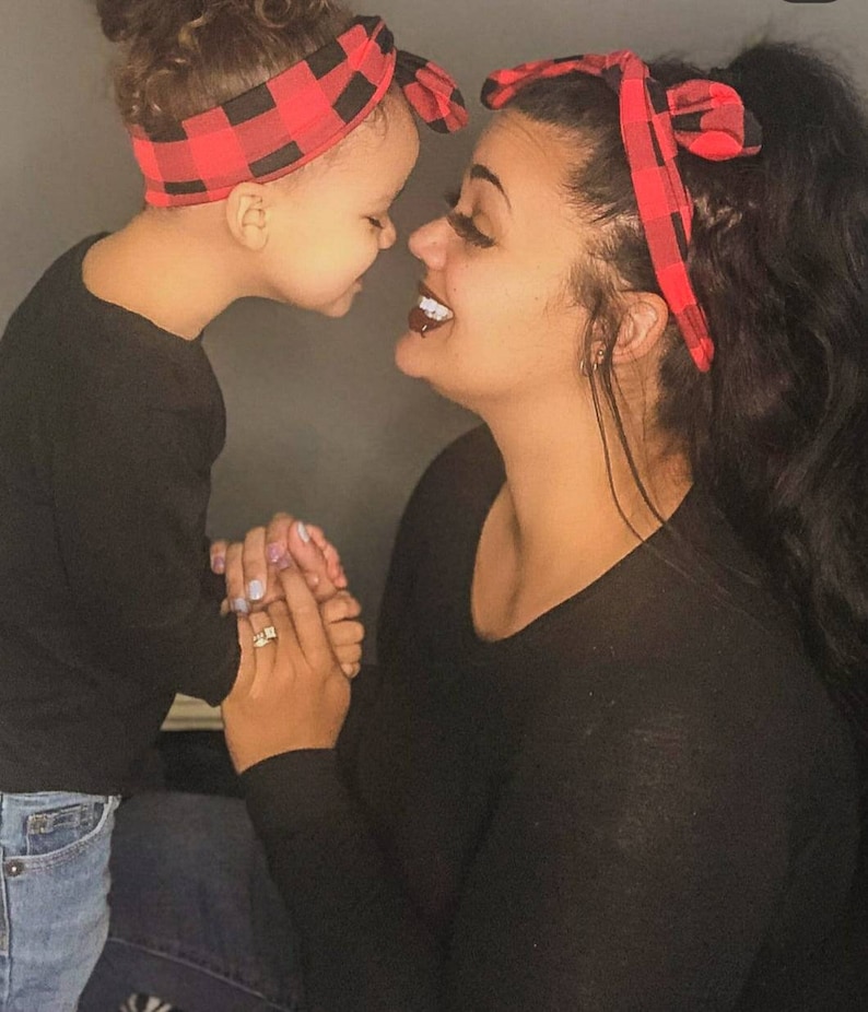 Plaid top knot headband Mommy /& Me Red headband Black headband Red Black Buffalo knot Headband Fall top knot headband Knotted Headband
