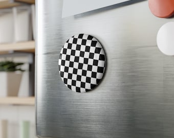 SKA STUFF | 2.25" Round Magnet | Black and White Checkers Checkerboard | Punk Mod Nascar Racing Check