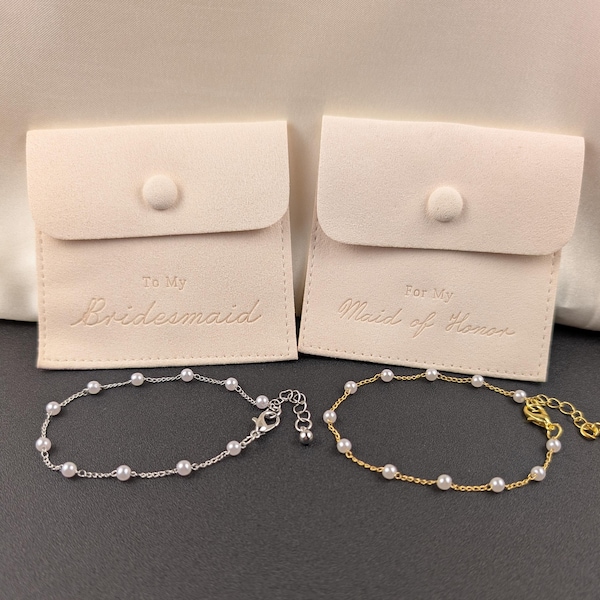 Pearl Bridesmaid Bracelet: Gold or Silver Plated, Adjustable, June Birthstone. Proposal Box, Bridal Party Favors