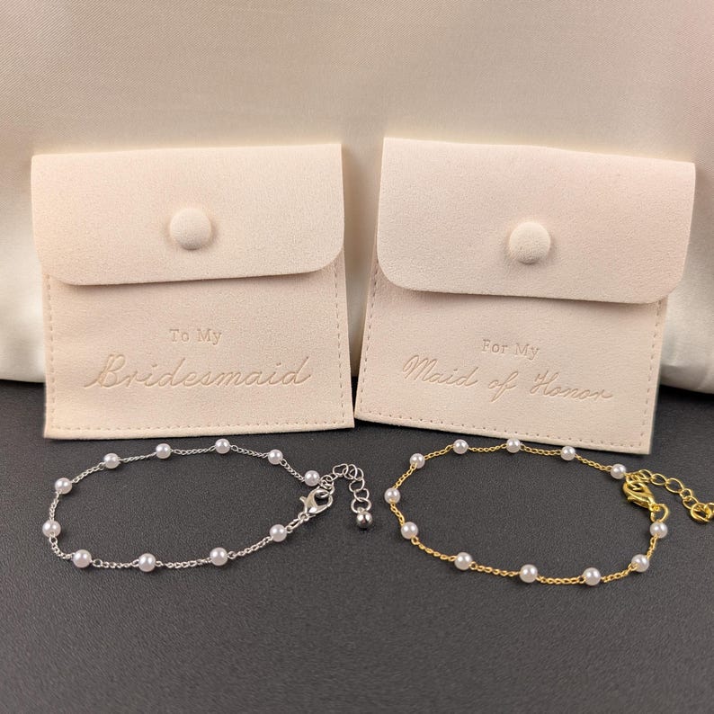 Pearl Bridesmaid Bracelet: Gold or Silver Plated, Adjustable, June Birthstone. Proposal Box, Bridal Party Favors, Bridal Party Jewelry Bild 1