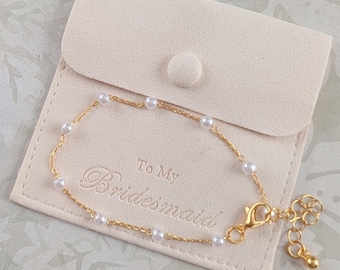 Bridesmaid Bracelet, Pearl jewelry, Gold or Silver Plated, Adjustable, June Birthstone