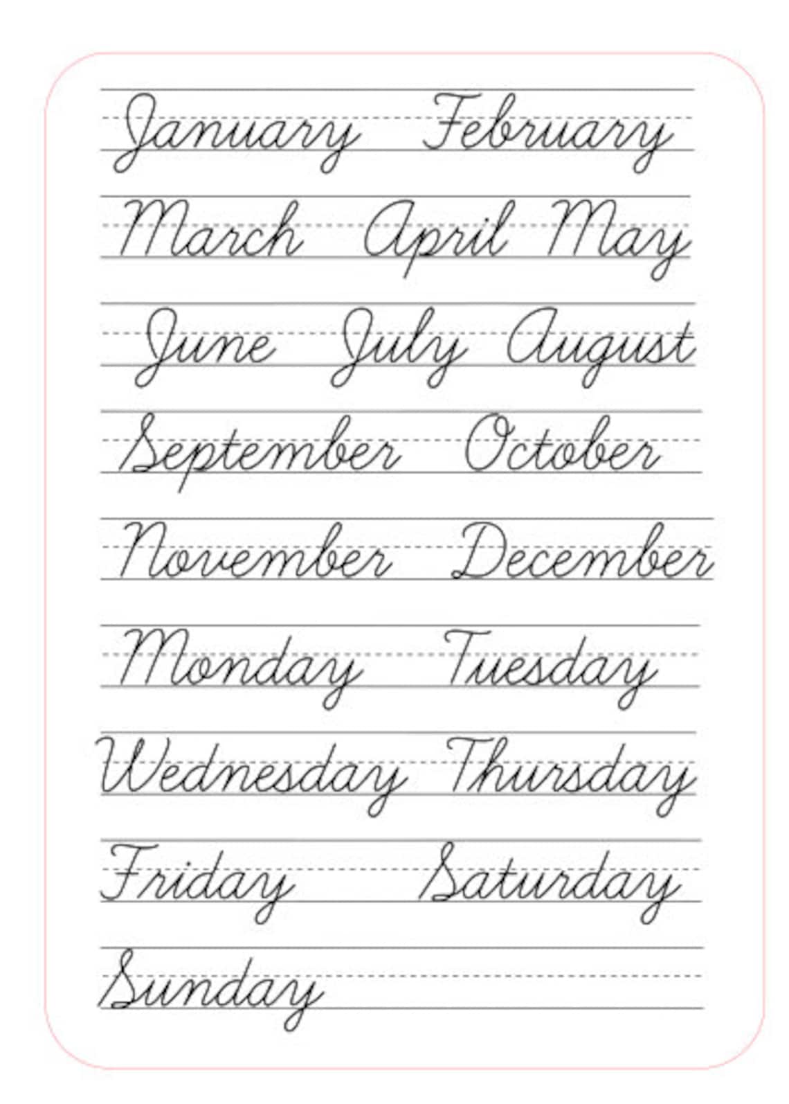 Cursive Tracing Mat ABC Letters Months Days of the - Etsy