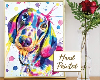 Rainbow Custom Pet Portrait Watercolour Painting from Photo | Personalised Hand Painted Dog Cat Artwork
