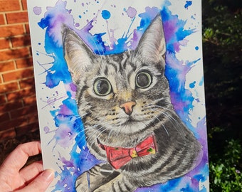 Custom Pet Portrait Watercolour Painting from Photo | Personalised Hand Painted Cat Dog Artwork