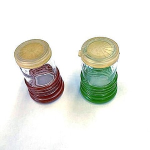 Cute red and green vintage glass salt and pepper shaker set