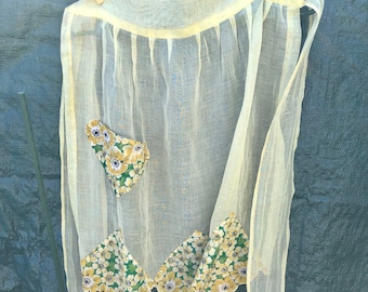 Lovely vintage sheer pale yellow hostess apron. Handmade-1930s-1950s