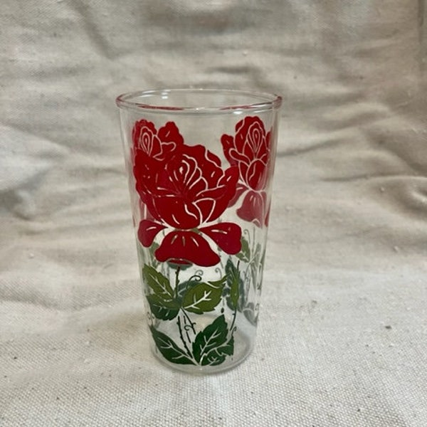 Vintage drinking/ice tea/lemonade glass with rose pattern