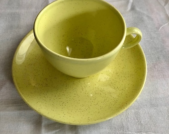 Yellow speckled mid-century teacup  or coffee cup + saucer.