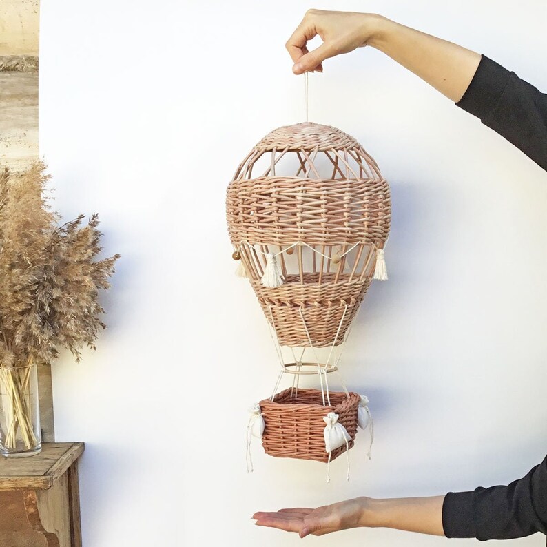 Hanging hot air balloon basket for travel theme nursery décor Etsy