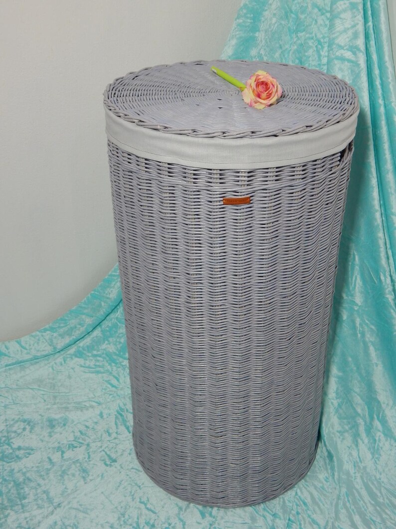 Round Large Wicker Laundry Basket With a Lid Laundry Basket Etsy