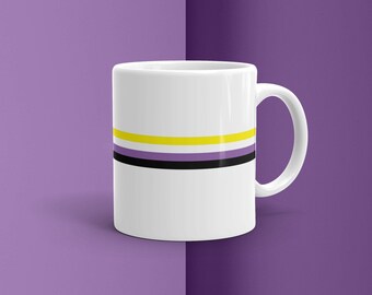 Non-Binary Pride Streifen glänzende Keramik Kaffeetasse Teetasse / Subtile Enby Trinkgeschirr / Macht eine perfekte Tasse & ein tolles Geschenk!