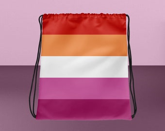 Lesbian Pride Flag Drawstring Fitness Gym Bag Quick Backpack / Lez Packable Back Pack Book Bag