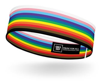 „Pride For All“-Stirnband | Regenbogenfarbenes Schweißband für BIPoC und Transpersonen | LGBTQ-Geschenk | Sport-Stirnband | Feuchtigkeitsableitend | Dehnbar