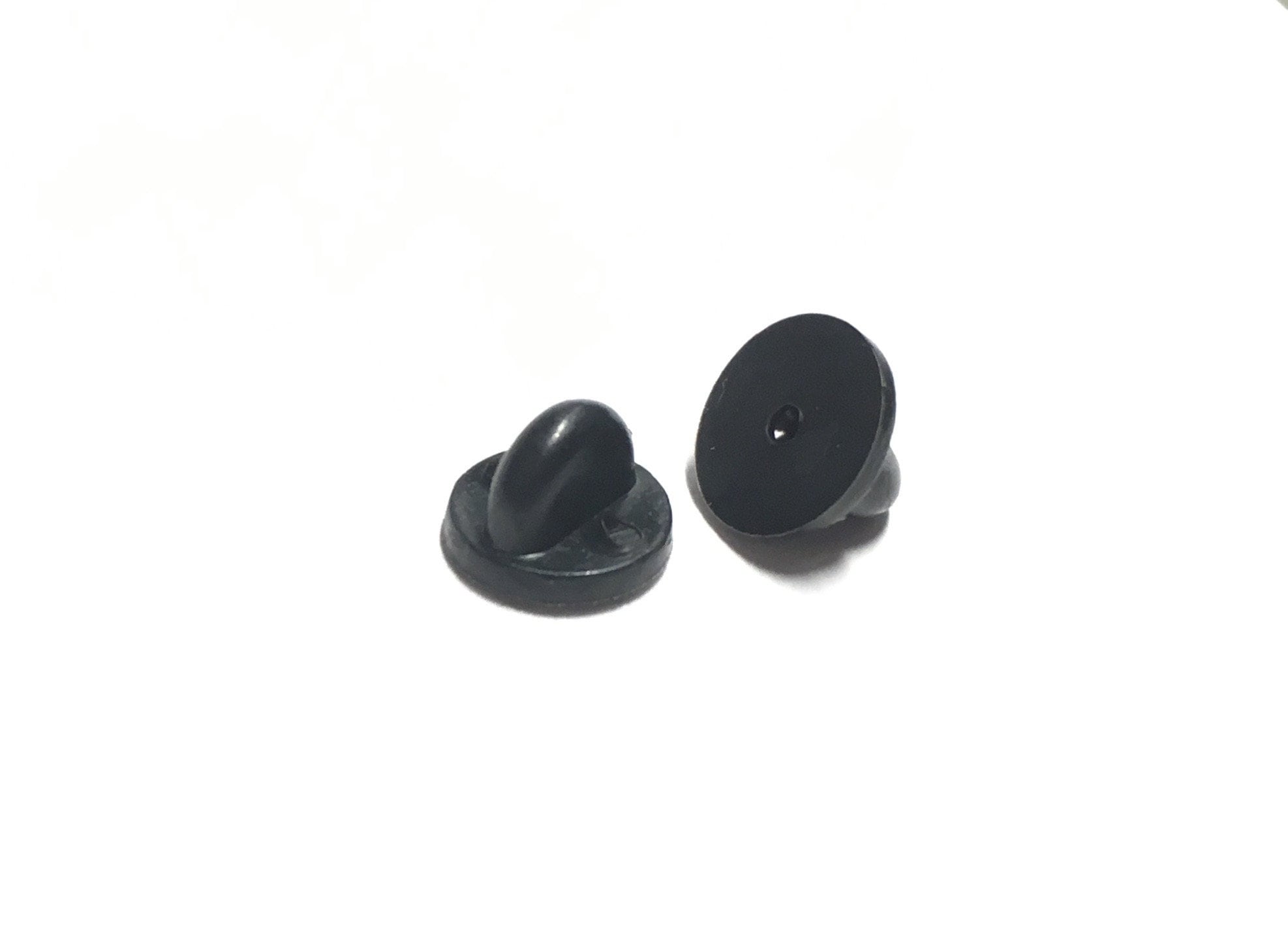 BEADNOVA 100 Pairs Pin Backs Enamel Pin Backs Tie Tacks Blank Pins with  Rubber Pin Backs for Lapel Pins (Silver Black, 100 Sets)