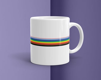 Stolz für alle Streifen glänzende Keramik Kaffeetasse Teetasse / Subtile BIPOC Trans Inclusive Trinkgeschirr / Macht eine perfekte Tasse & ein tolles Geschenk!