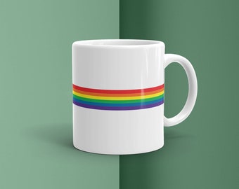 LGBTQA Gay Pride Streifen glänzende Keramik Kaffeetasse Teetasse / Dezentes Regenbogen Gay Trinkgeschirr / Perfekte Tasse & Geschenk!