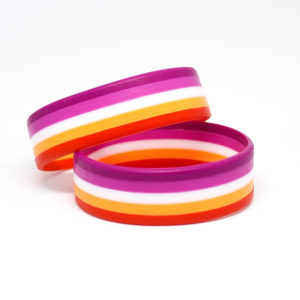 Lesbian Pride Bracelet - Silicone Rubber LGBT Pride Stretchy Bangle - LGBTQ2 Lez Pride Men’s Women’s Jewelry Wrist Band