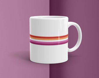 Tazza da caffè/tè in ceramica lucida con motivo a righe dell'orgoglio lesbico / Tazza da tè con motivo tramonto delicato / Perfetta per una tazza di tè e un'ottima idea regalo!