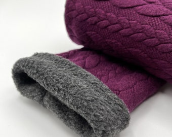 Pulse warmer | Cuffs | Jacquard knitted and fleece braid pattern | warming and cuddly | Berry/plum | handmade