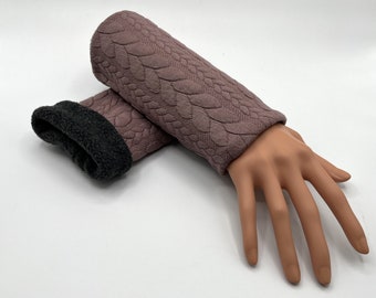 Pulse warmer | Cuffs | Jacquard knitted and fleece braid pattern | warming and cuddly | Mauve | handmade