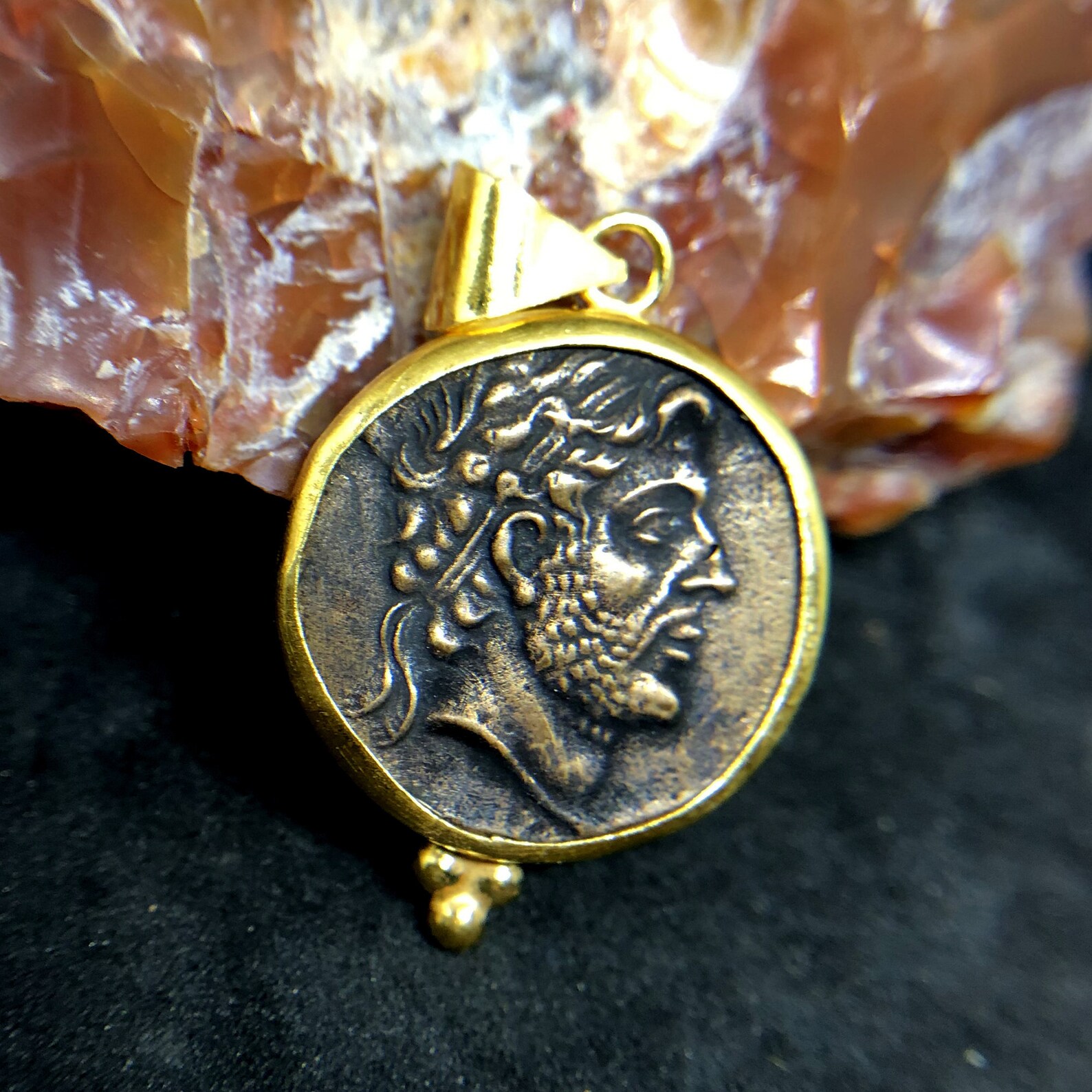 Bronze Zeus Roman Coin Pendant 925K Sterling Silver Handmade Etsy