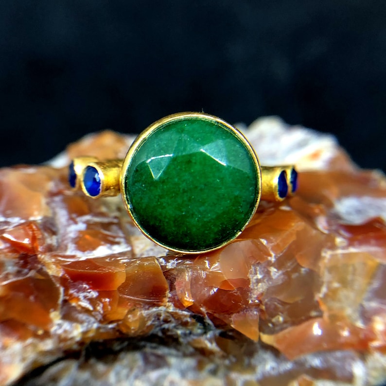Ring With Emerald And Sapphire 925 K Sterling Silver Handmade HammeredDesigner Statement Ring Dainty Ring Bridesmaid Gift