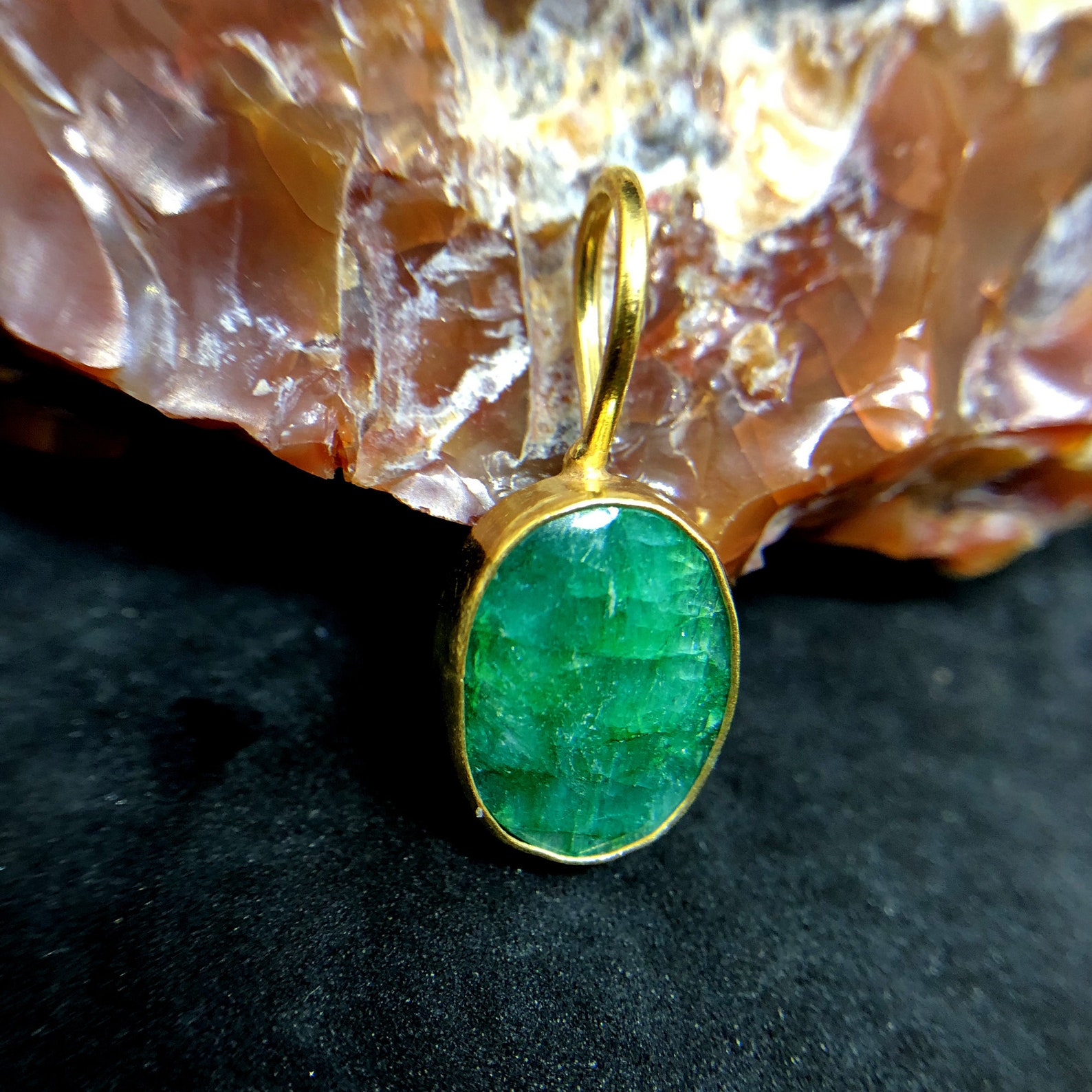 Large Oval Emerald Pendant 925K Sterling Silver Handmade | Etsy