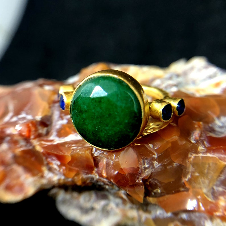 Ring With Emerald And Sapphire 925 K Sterling Silver Handmade HammeredDesigner Statement Ring Dainty Ring Bridesmaid Gift