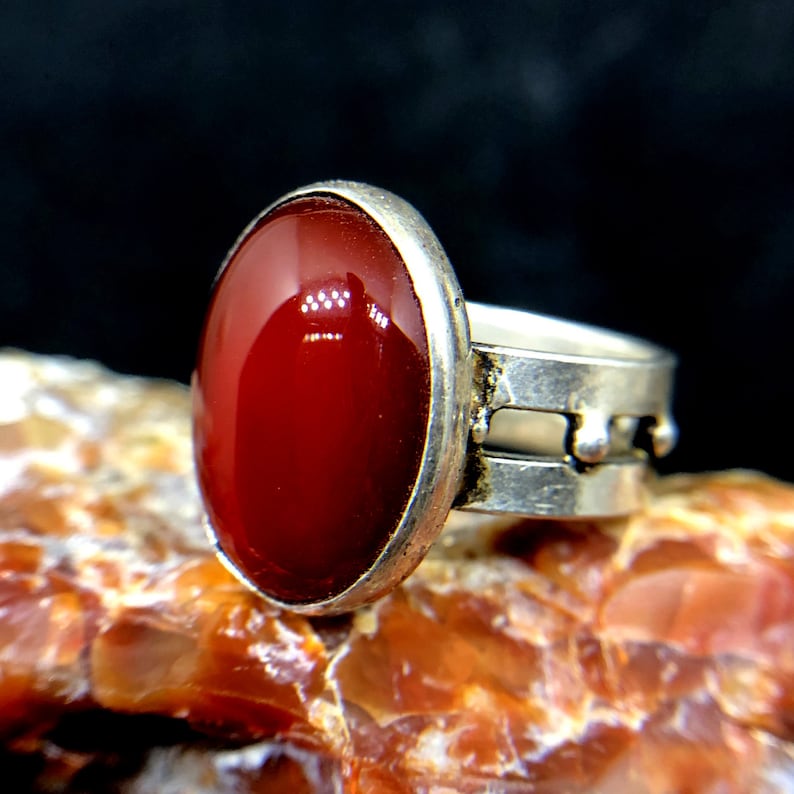 Ancient Style Natural Carnelian Designer Ring 925 K Sterling Silver Handmade HammeredDesigner Statement Ring Dainty Ring Bridesmaid Gift