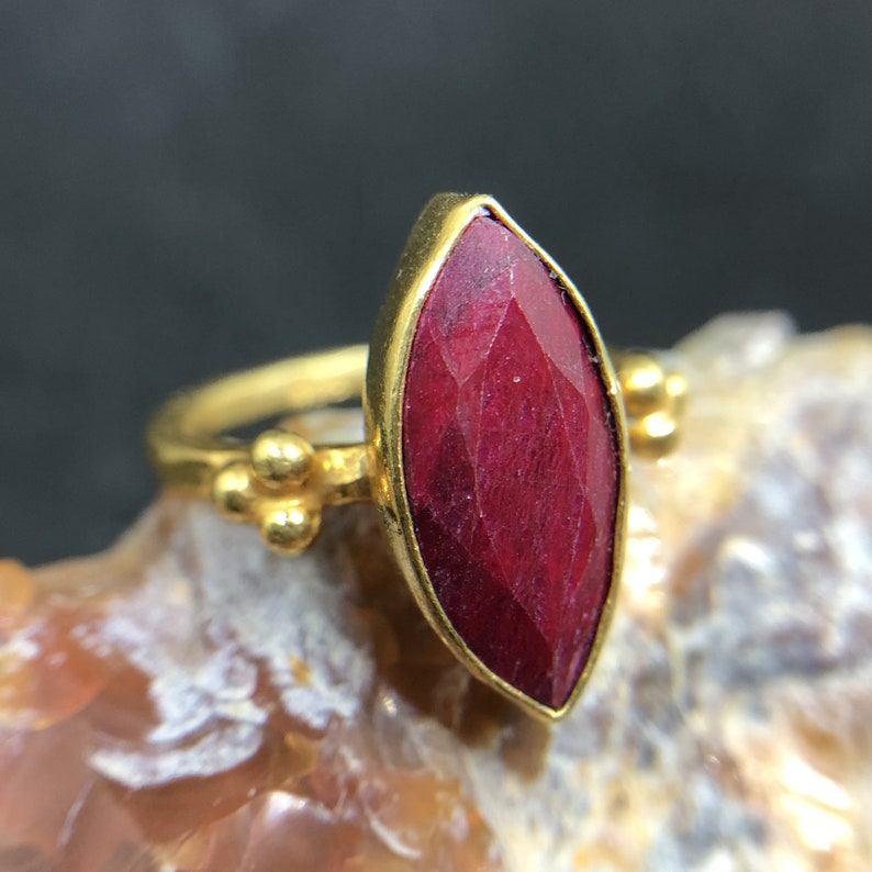 Marquise Cut Ruby Ring 925 K Sterling Silver Handmade Hammered Band Designer Jewelry Ancient natural stone setting